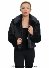 De La Creme Womens Faux Fur Cropped Aviator Bomber - Femstylo