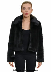 De La Creme Womens Faux Fur Cropped Aviator Bomber - Femstylo
