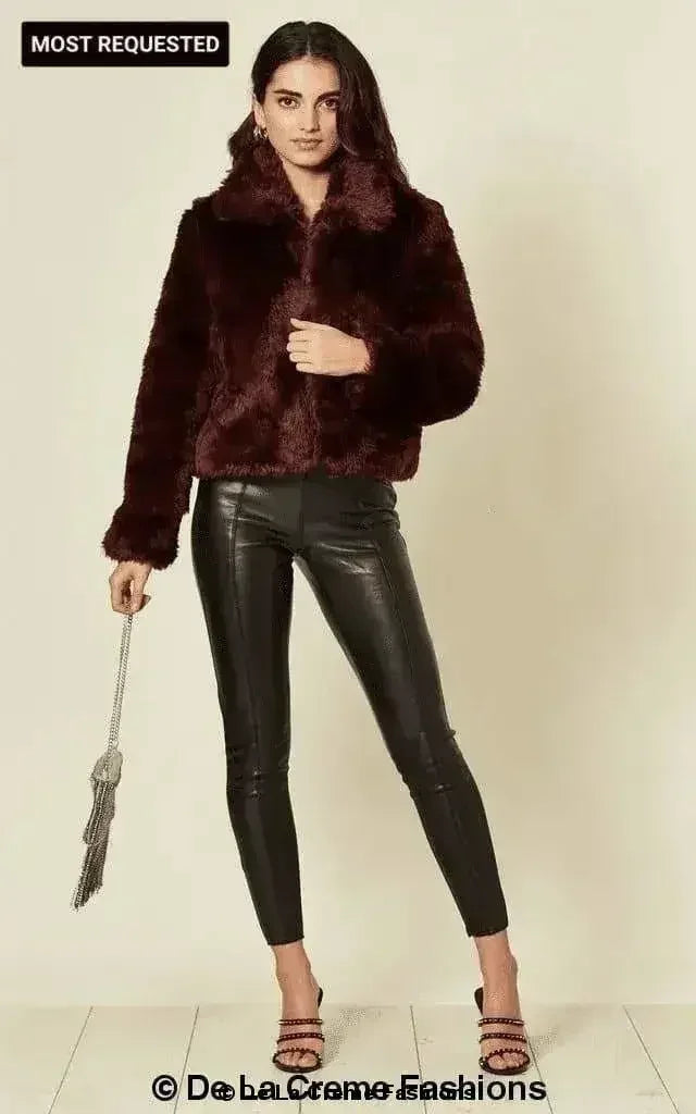 De La Creme Womens Faux Fur Cropped Aviator Bomber - Femstylo