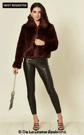 De La Creme Womens Faux Fur Cropped Aviator Bomber - Femstylo