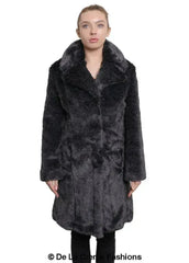 De La Creme - Womens Faux Fur Large Lapel Mid Length Coat - Femstylo