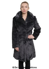 De La Creme - Womens Faux Fur Large Lapel Mid Length Coat - Femstylo