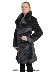 De La Creme - Womens Faux Fur Large Lapel Mid Length Coat - Femstylo