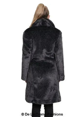 De La Creme - Womens Faux Fur Large Lapel Mid Length Coat - Femstylo