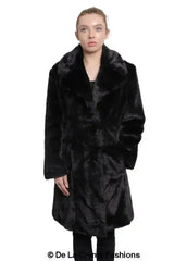 De La Creme - Womens Faux Fur Large Lapel Mid Length Coat - Femstylo