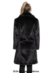 De La Creme - Womens Faux Fur Large Lapel Mid Length Coat - Femstylo