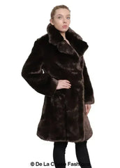 De La Creme - Womens Faux Fur Large Lapel Mid Length Coat - Femstylo