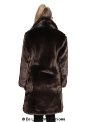 De La Creme - Womens Faux Fur Large Lapel Mid Length Coat - Femstylo