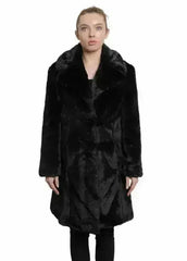 De La Creme - Womens Faux Fur Large Lapel Mid Length Coat - Femstylo