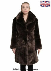 De La Creme - Womens Faux Fur Large Lapel Mid Length Coat - Femstylo