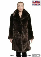 De La Creme - Womens Faux Fur Large Lapel Mid Length Coat - Femstylo