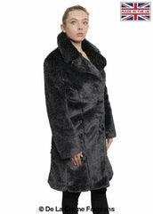 De La Creme - Womens Faux Fur Large Lapel Mid Length Coat - Femstylo