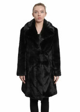 De La Creme - Womens Faux Fur Large Lapel Mid Length Coat - Femstylo