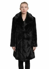 De La Creme - Womens Faux Fur Large Lapel Mid Length Coat - Femstylo
