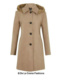 De La Creme - Women's Faux Fur Trim Hooded Coat - Femstylo