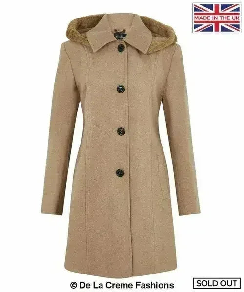 De La Creme - Women's Faux Fur Trim Hooded Coat - Femstylo