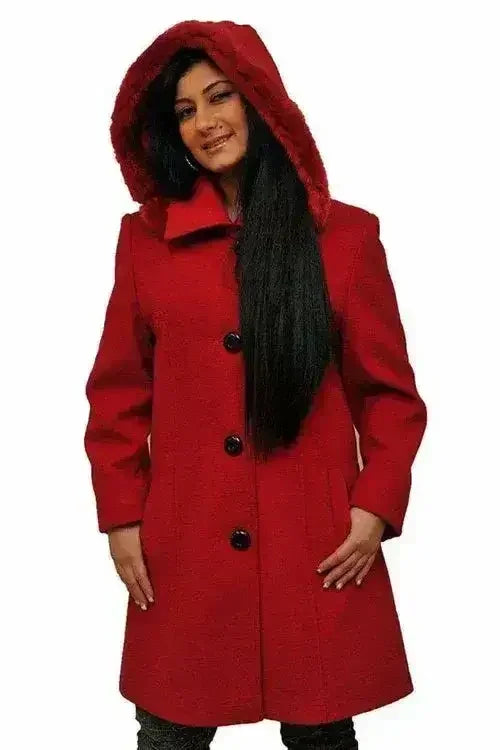 De La Creme - Women's Faux Fur Trim Hooded Coat - Femstylo