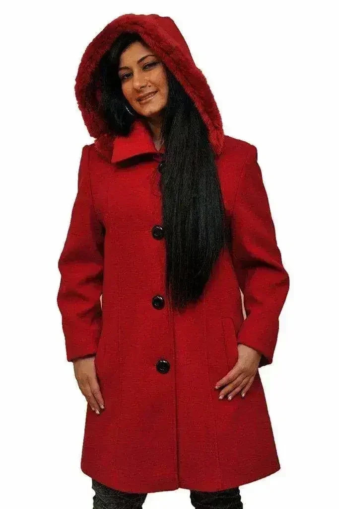 De La Creme - Women's Faux Fur Trim Hooded Coat - Femstylo
