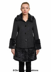 De La Creme - Womens Faux Fur Trim Wool Mix Coat - Femstylo