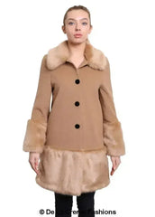 De La Creme - Womens Faux Fur Trim Wool Mix Coat - Femstylo