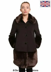 De La Creme - Womens Faux Fur Trim Wool Mix Coat - Femstylo
