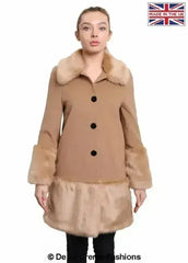 De La Creme - Womens Faux Fur Trim Wool Mix Coat - Femstylo