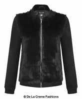 De La Creme - Womens Faux Fur Zip-Thru Varsity Bomber Jacket - Femstylo