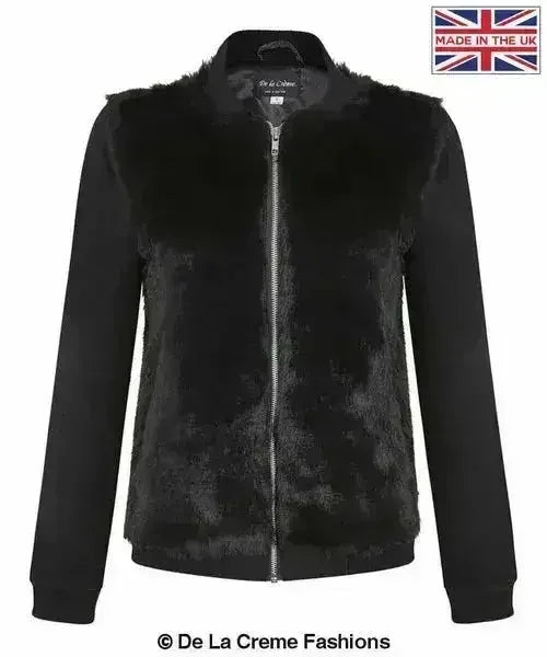 De La Creme - Womens Faux Fur Zip-Thru Varsity Bomber Jacket - Femstylo