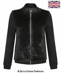 De La Creme - Womens Faux Fur Zip-Thru Varsity Bomber Jacket - Femstylo
