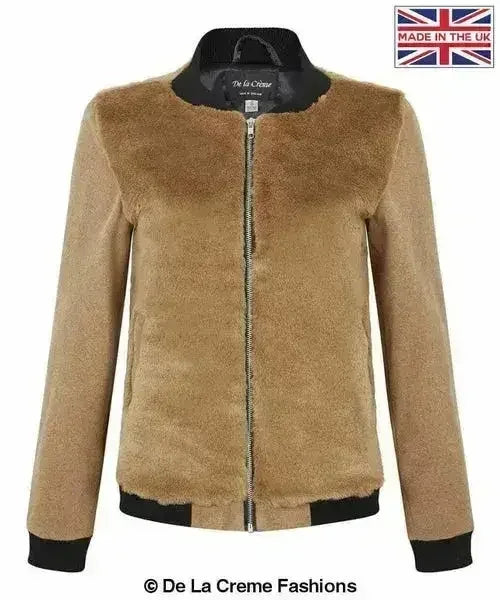 De La Creme - Womens Faux Fur Zip-Thru Varsity Bomber Jacket - Femstylo