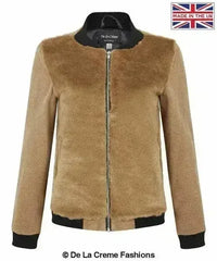 De La Creme - Womens Faux Fur Zip-Thru Varsity Bomber Jacket - Femstylo