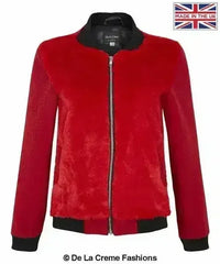De La Creme - Womens Faux Fur Zip-Thru Varsity Bomber Jacket - Femstylo