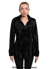 De La Creme - Women's Luxury Black Ponyskin Double Breasted Short Coat - Femstylo