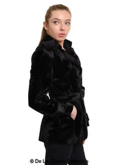 De La Creme - Women's Luxury Black Ponyskin Double Breasted Short Coat - Femstylo