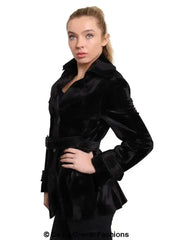De La Creme - Women's Luxury Black Ponyskin Double Breasted Short Coat - Femstylo