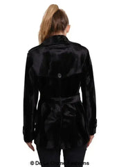 De La Creme - Women's Luxury Black Ponyskin Double Breasted Short Coat - Femstylo