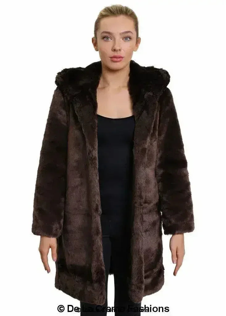 De La Creme - Women's Luxury Faux Fur Jacket Ladies Hooded Winter Coat - Femstylo