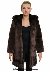 De La Creme - Women's Luxury Faux Fur Jacket Ladies Hooded Winter Coat - Femstylo