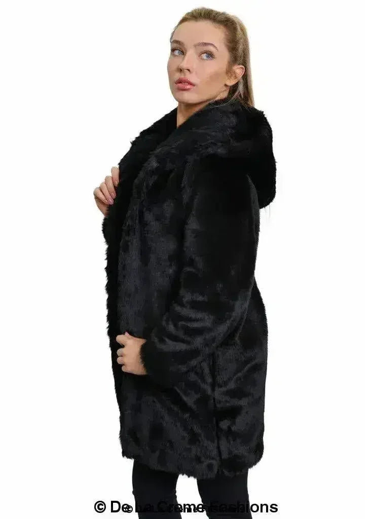 De La Creme - Women's Luxury Faux Fur Jacket Ladies Hooded Winter Coat - Femstylo