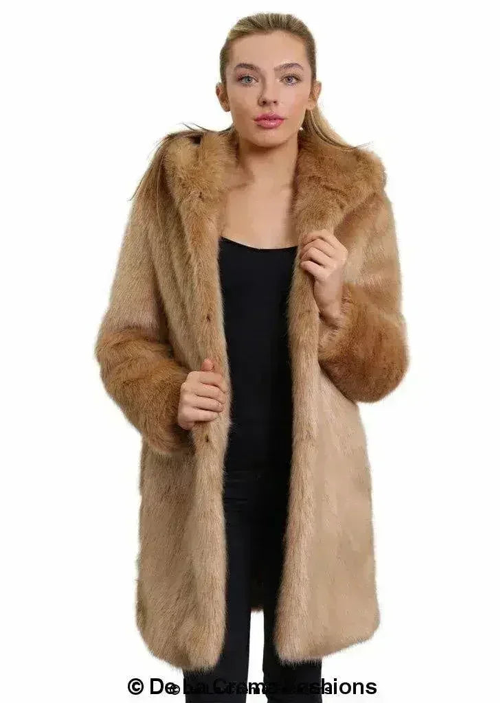 De La Creme - Women's Luxury Faux Fur Jacket Ladies Hooded Winter Coat - Femstylo