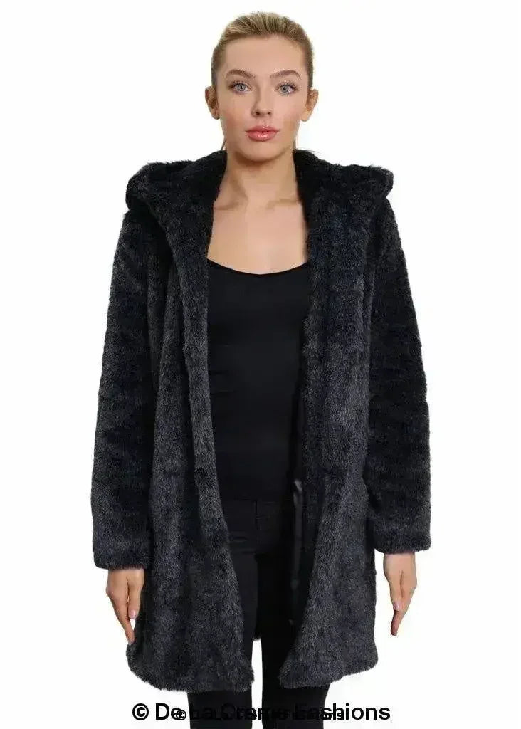 De La Creme - Women's Luxury Faux Fur Jacket Ladies Hooded Winter Coat - Femstylo