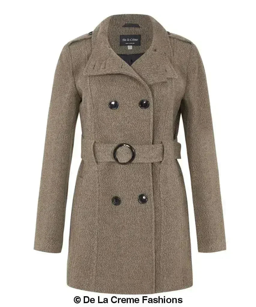 De La Creme - Womens Military Style Wool Belted Coat - Femstylo
