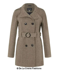 De La Creme - Womens Military Style Wool Belted Coat - Femstylo