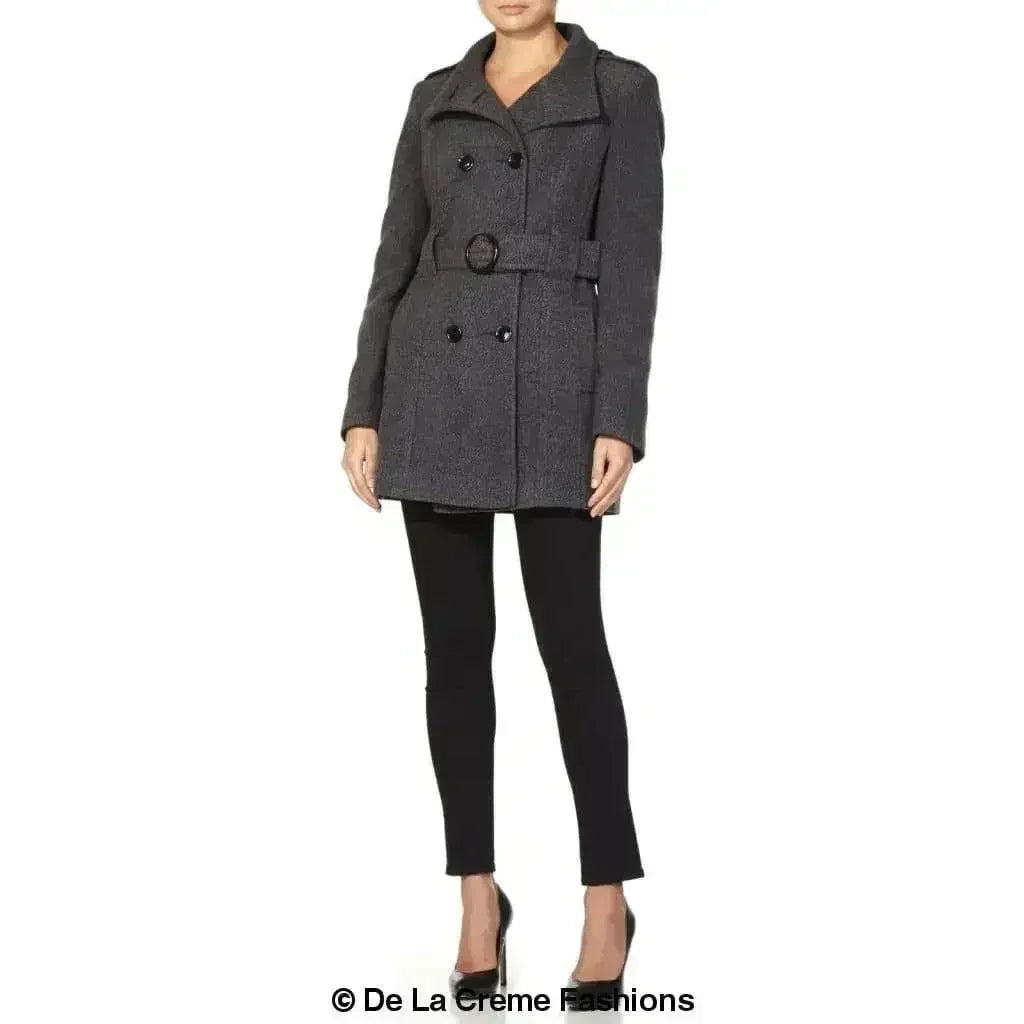 De La Creme - Womens Military Style Wool Belted Coat - Femstylo