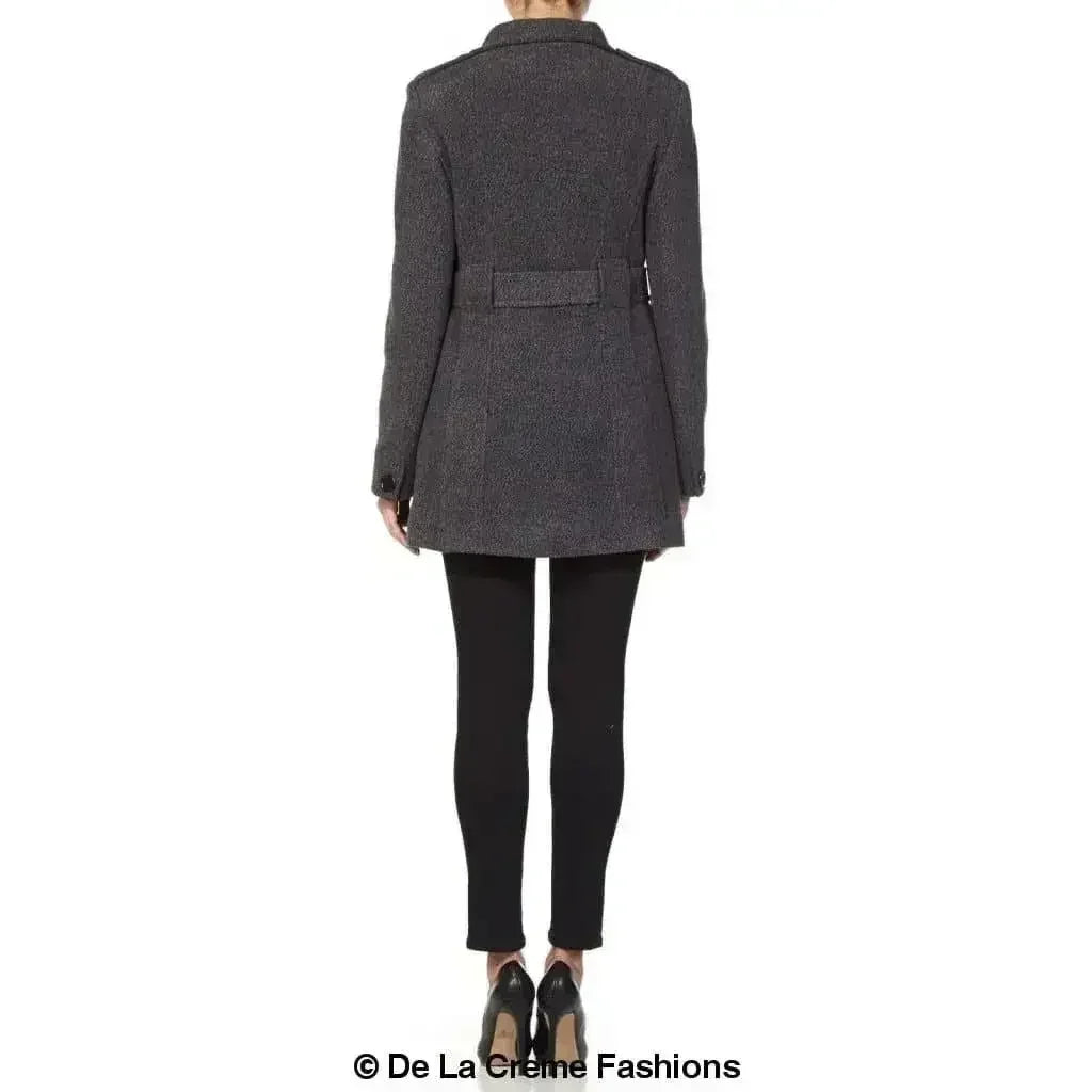 De La Creme - Womens Military Style Wool Belted Coat - Femstylo