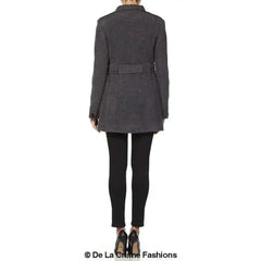 De La Creme - Womens Military Style Wool Belted Coat - Femstylo