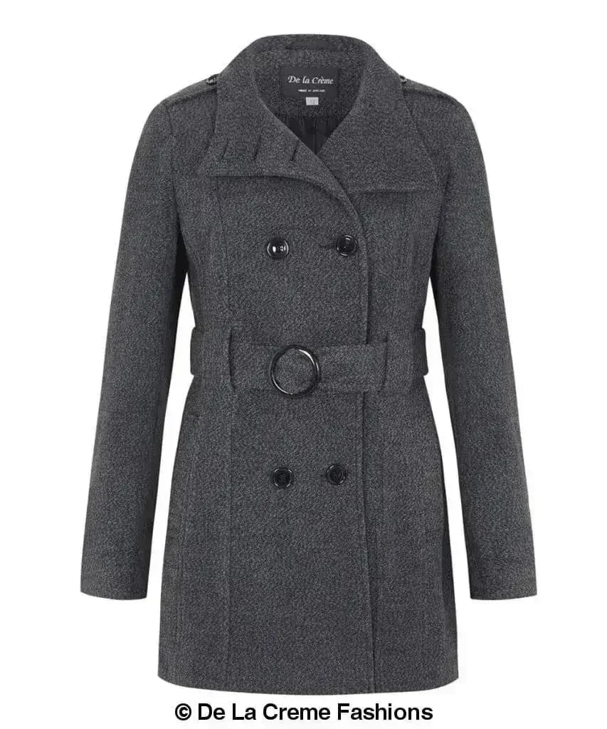 De La Creme - Womens Military Style Wool Belted Coat - Femstylo