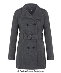 De La Creme - Womens Military Style Wool Belted Coat - Femstylo