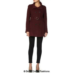 De La Creme - Womens Military Style Wool Belted Coat - Femstylo