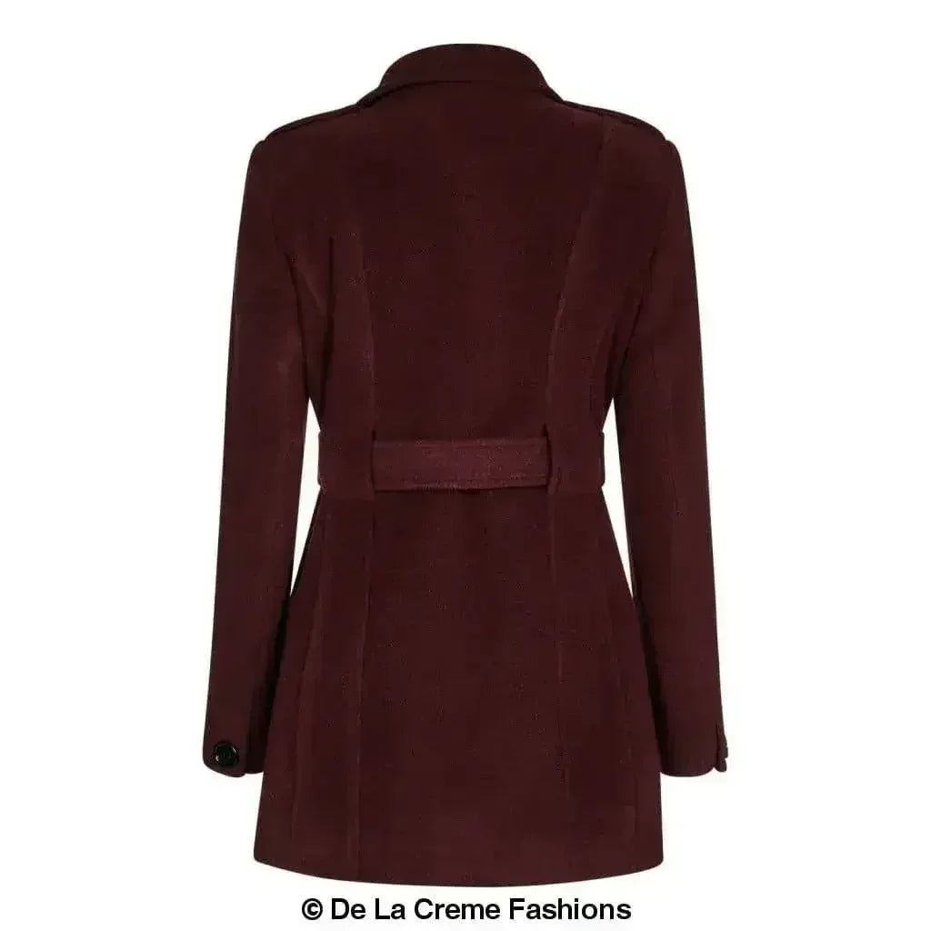 De La Creme - Womens Military Style Wool Belted Coat - Femstylo